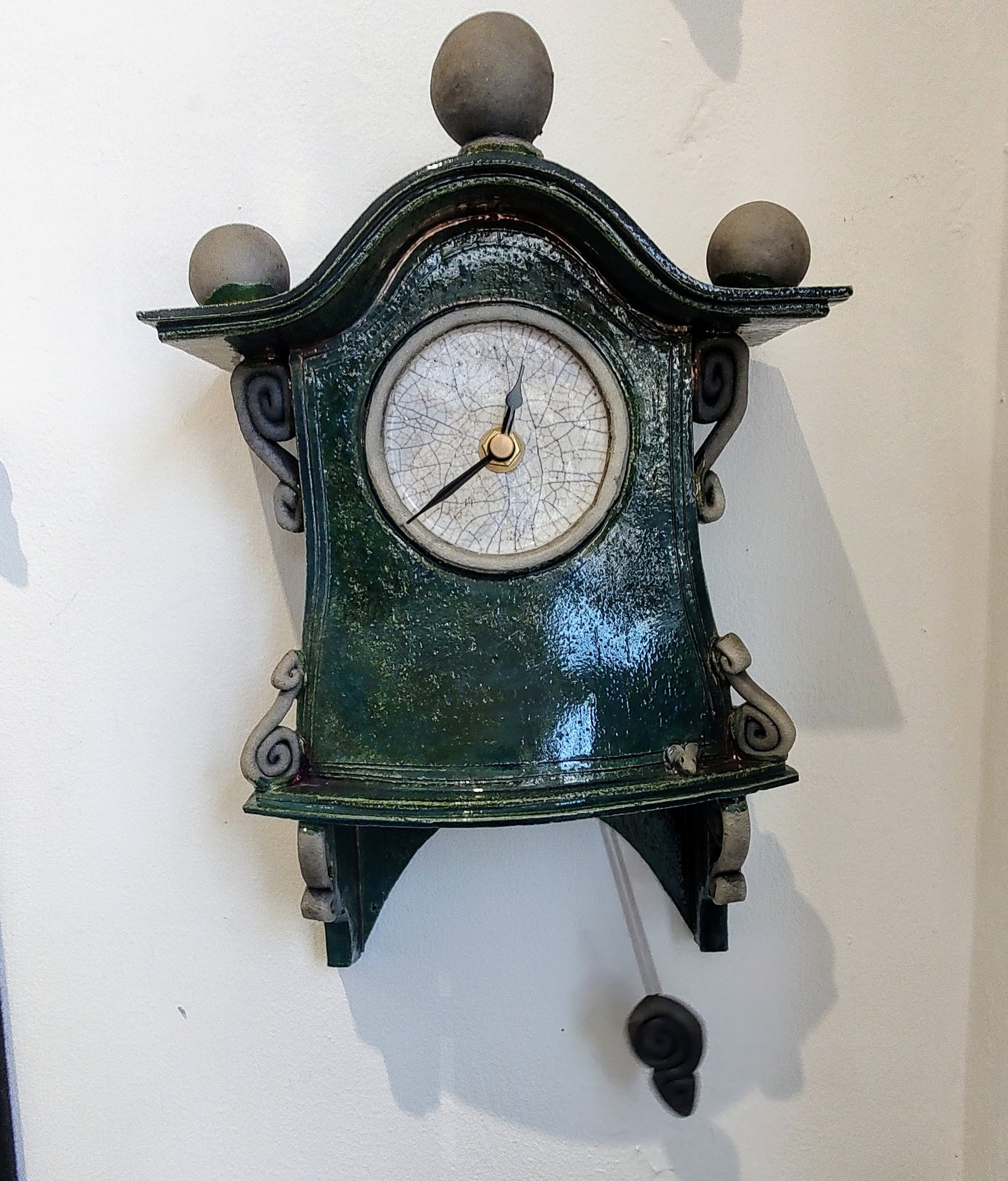 Stonesplitter- Dark Green Raku Wall Clock