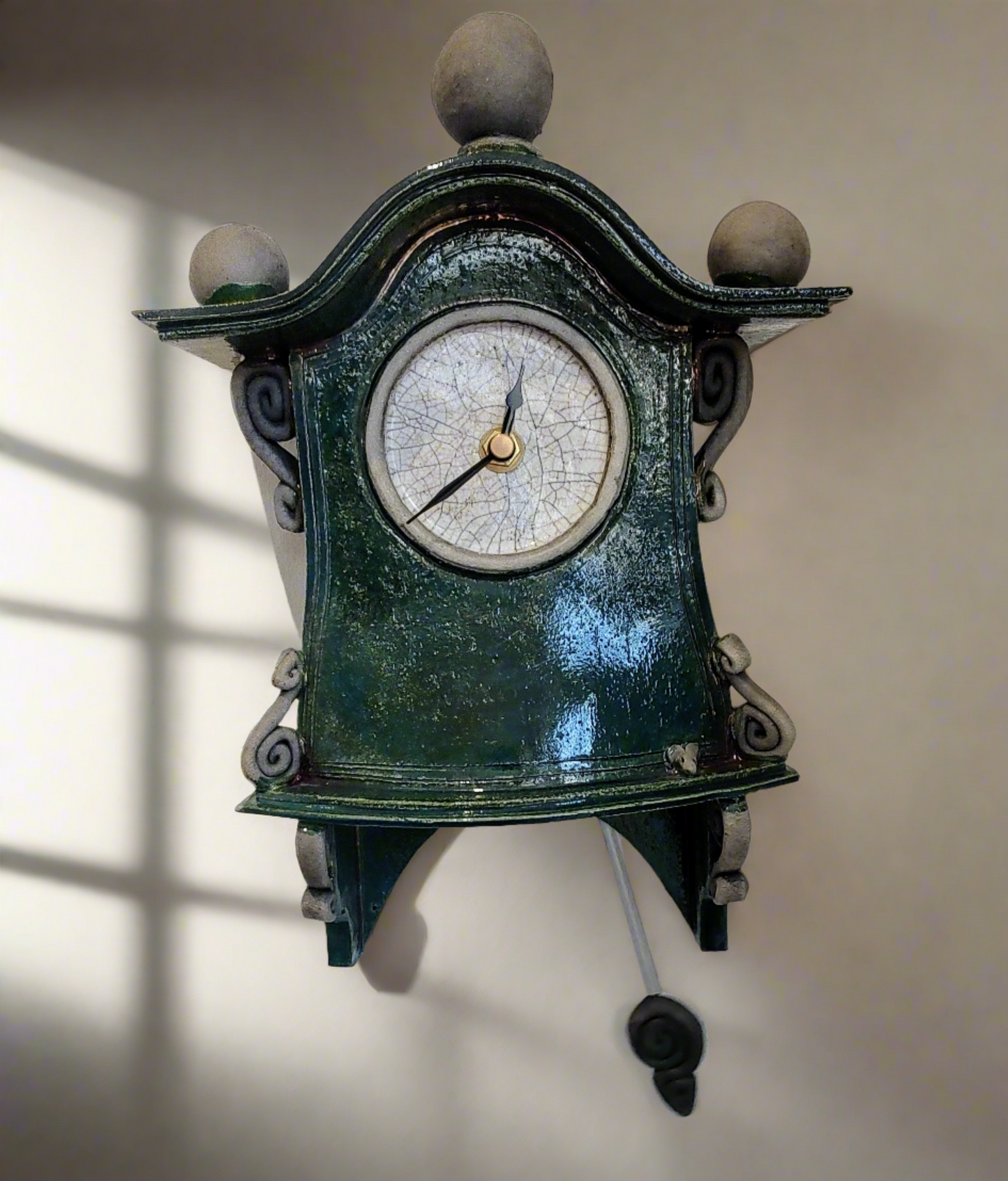 Stonesplitter- Dark Green Raku Wall Clock