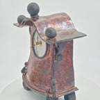 Copper A raku clock — mouse on the right, view 4