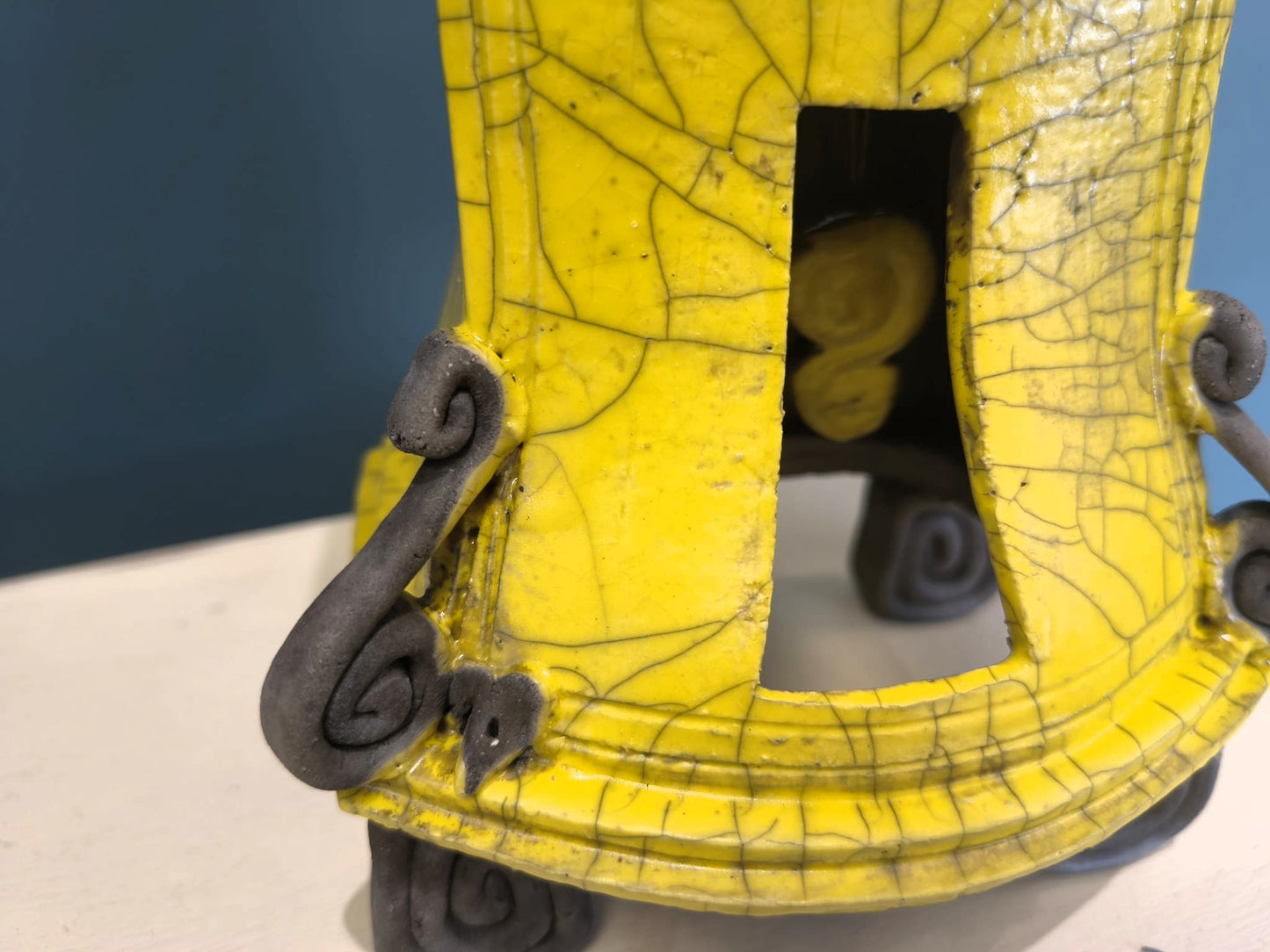 Stonesplitter- Tall Yellow Raku Clock