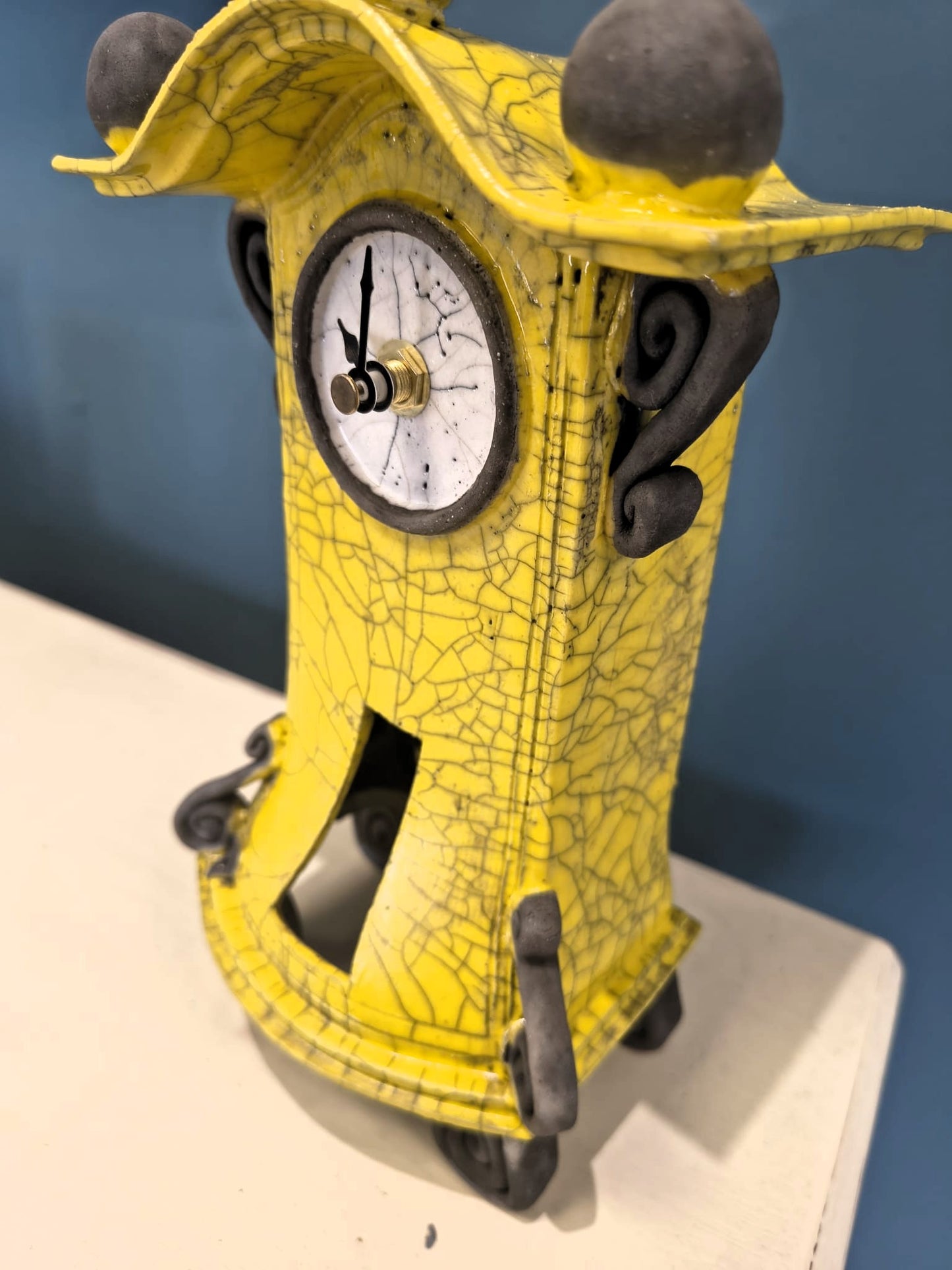 Stonesplitter- Tall Yellow Raku Clock