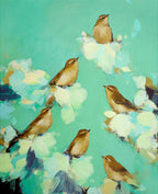 Warblers in Green by Heidi Langridge – artwork detail, frame not shown