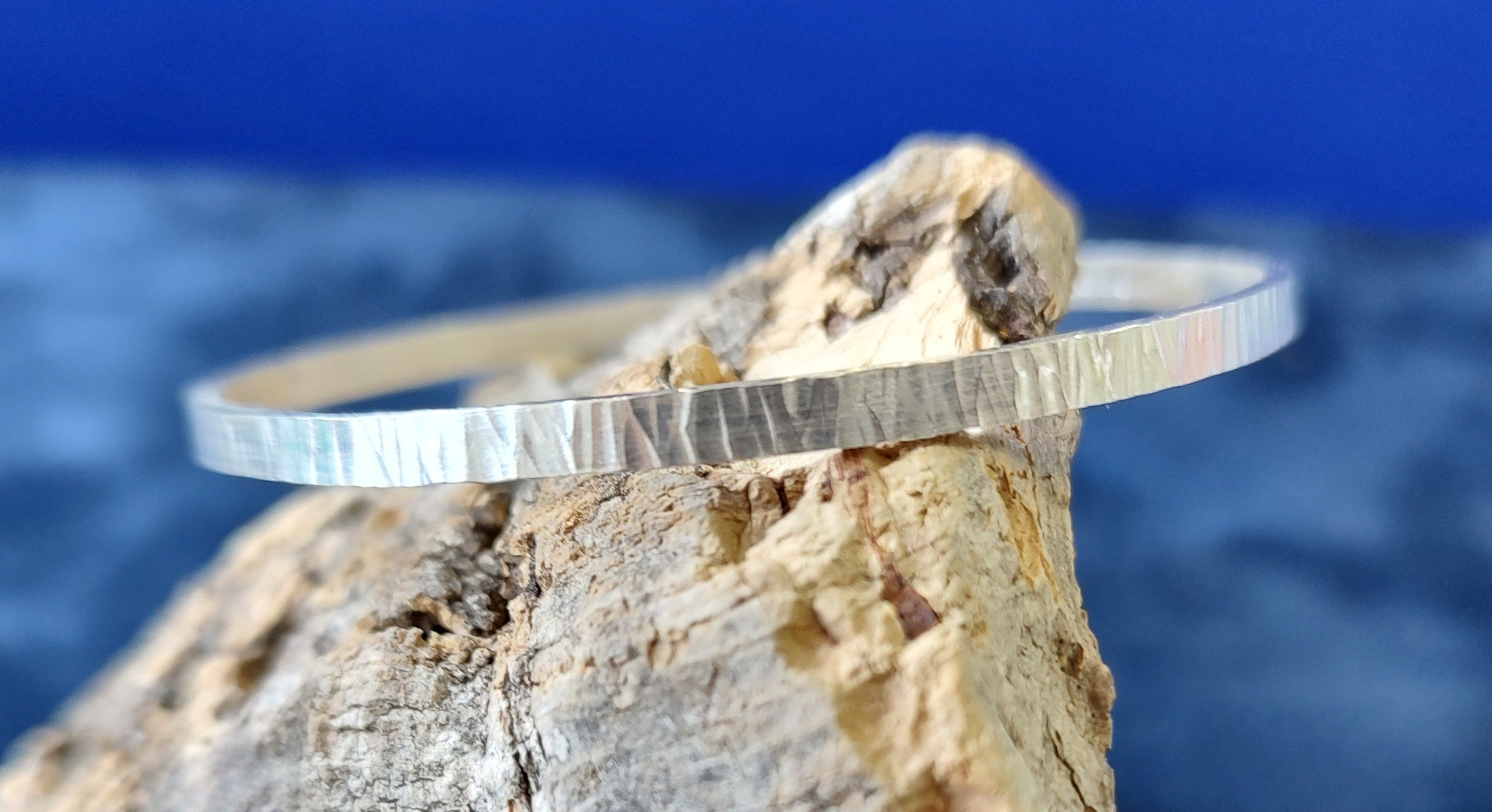 Zoe Ruth- Silver Hammered Tree Bark bangle - Primrose Gallery and Framing 