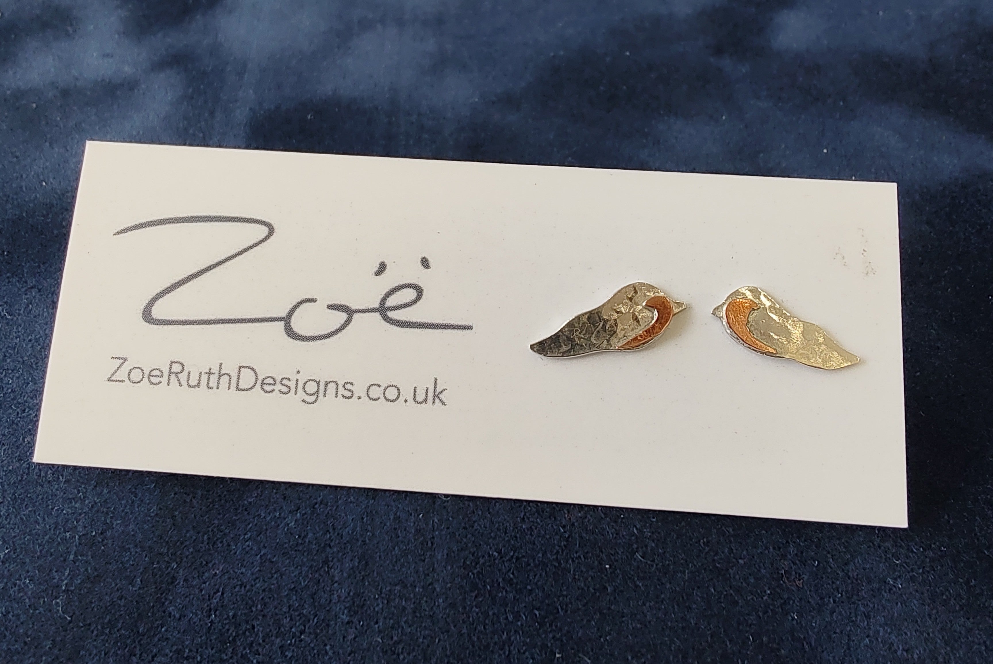 Zoe Ruth- Silver and Copper Robin Studs - Primrose Gallery and Framing 