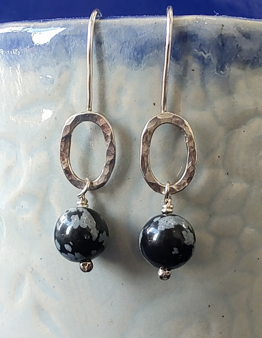 Zoe Ruth- Silver and Snowflake Obsidian Earrings