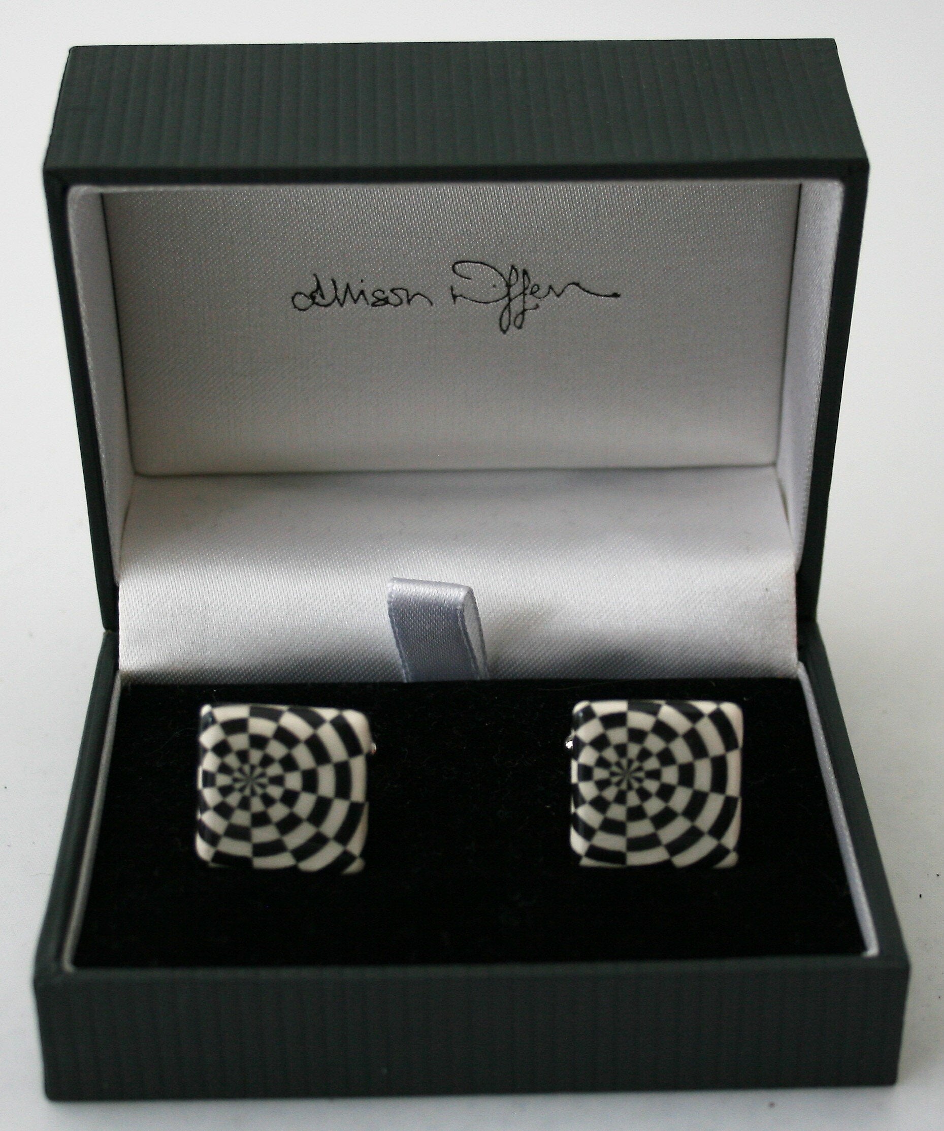 Allison Wiffen- Monochrome Checkerboard Ceramic Cufflinks - Primrose Gallery and Framing 