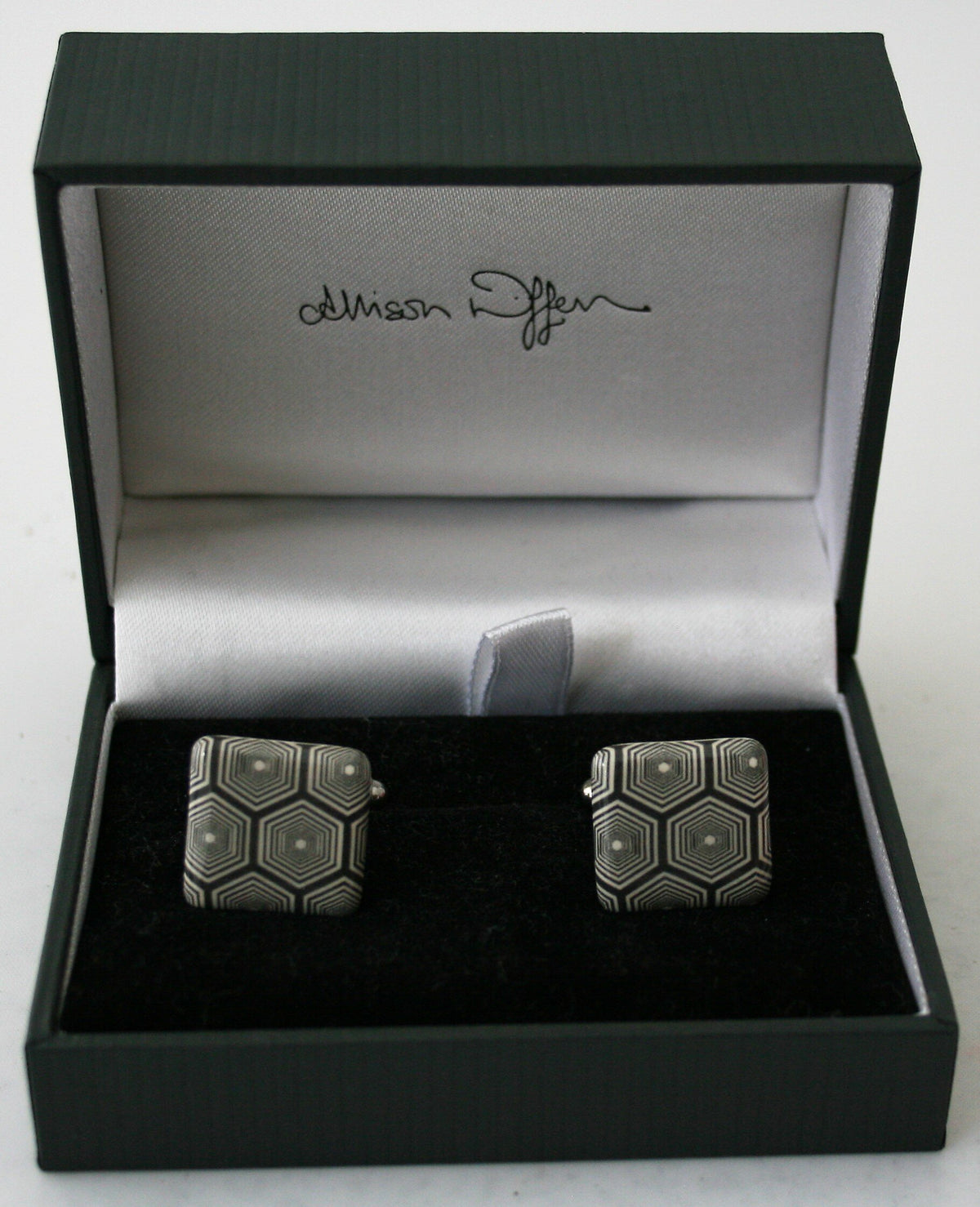 Allison Wiffen- Monochrome Concentric Hexagons Ceramic Cufflinks