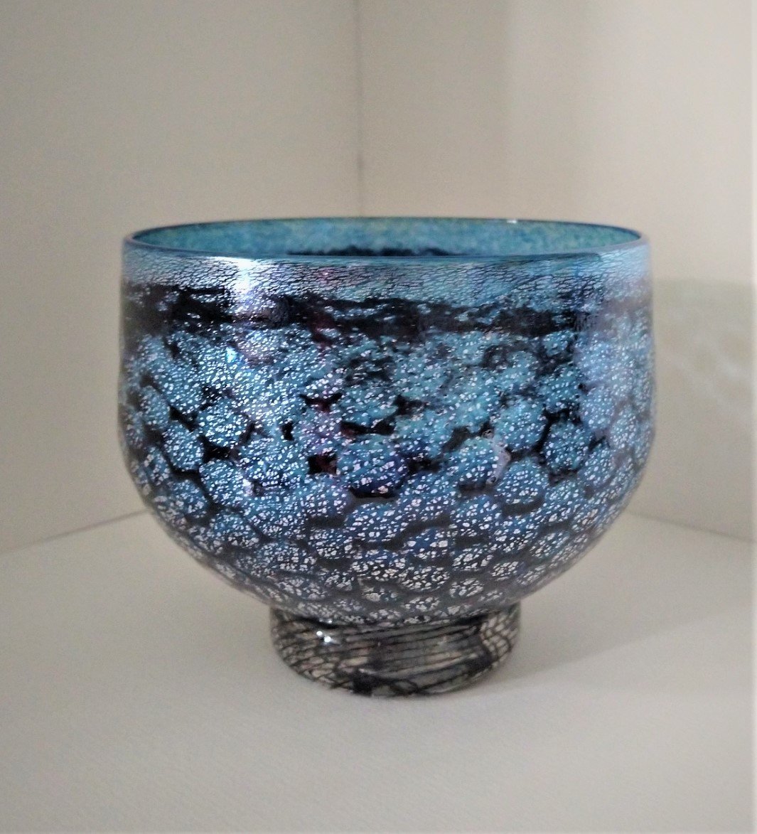 Allister Malcolm- Britsh made Art Glass Mermaid Bowl, Blue
