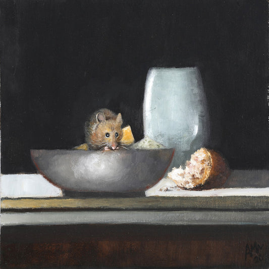 Anthony Marn- Cheeseboard, Charming Mounted Limited Edition Print of a Mouse and Cheese