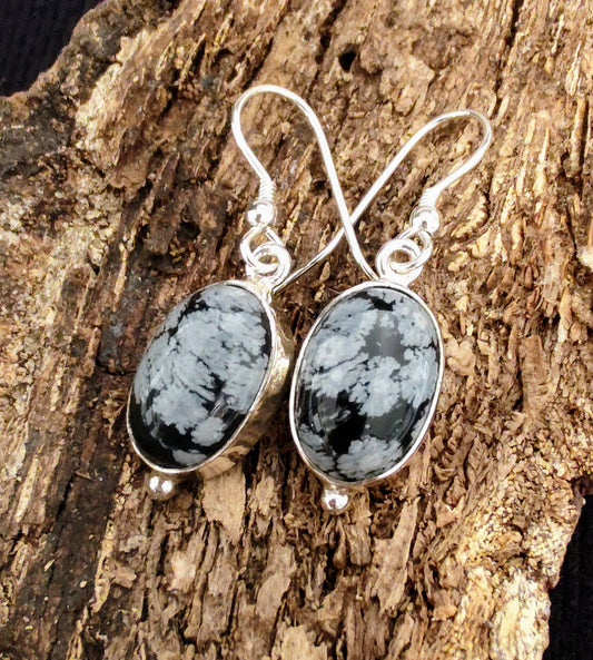Helen West - Snowflake Obsidian and Silver Drop Earrings