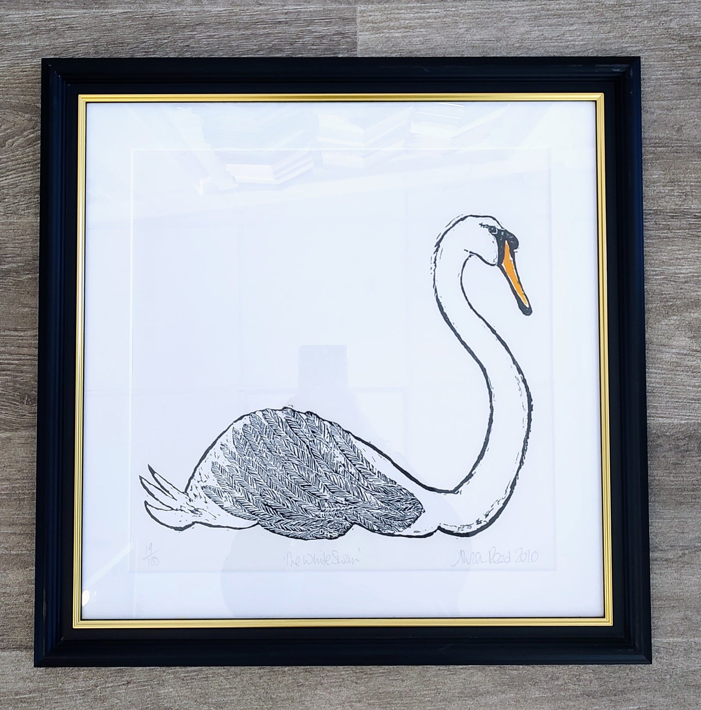 Alison Read- Limited edition Lino print of a white swan- "White Swan"