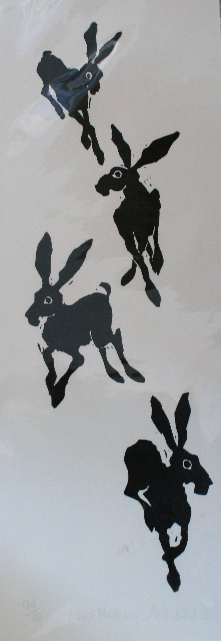 Alison Read - Lino artist-  Print of sprinting hares- 'March Madness'