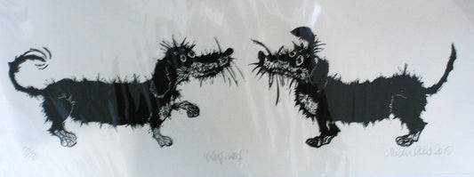 Alison Read - Black and white dog art- Sausage dogs- 'Woof Woof'