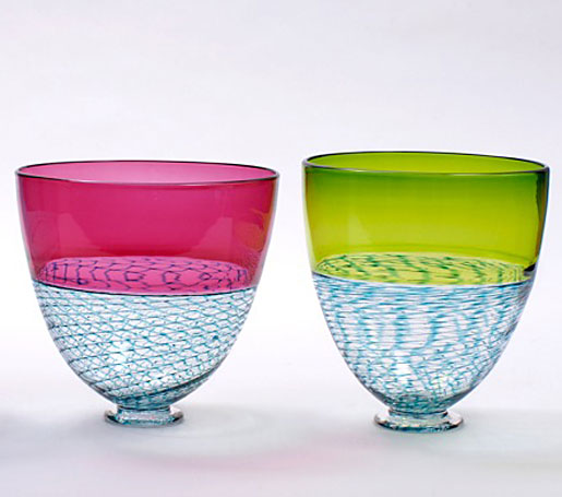 Bob Crooks- Hand Blown Ruby Lattice Deep Glass Bowl, British Made - Primrose Gallery and Framing 