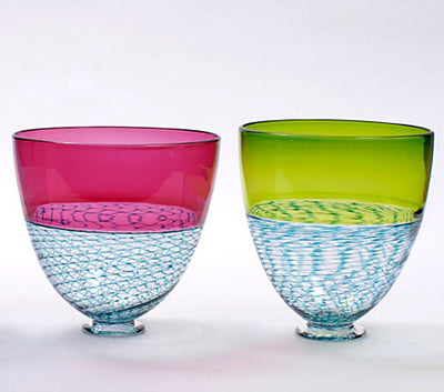 Bob Crooks- Hand Blown Ruby Lattice Deep Glass Bowl, British Made - Primrose Gallery and Framing 