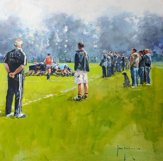 John Haskins art- 'Scrum' Framed Original on Board of a Rugby Match