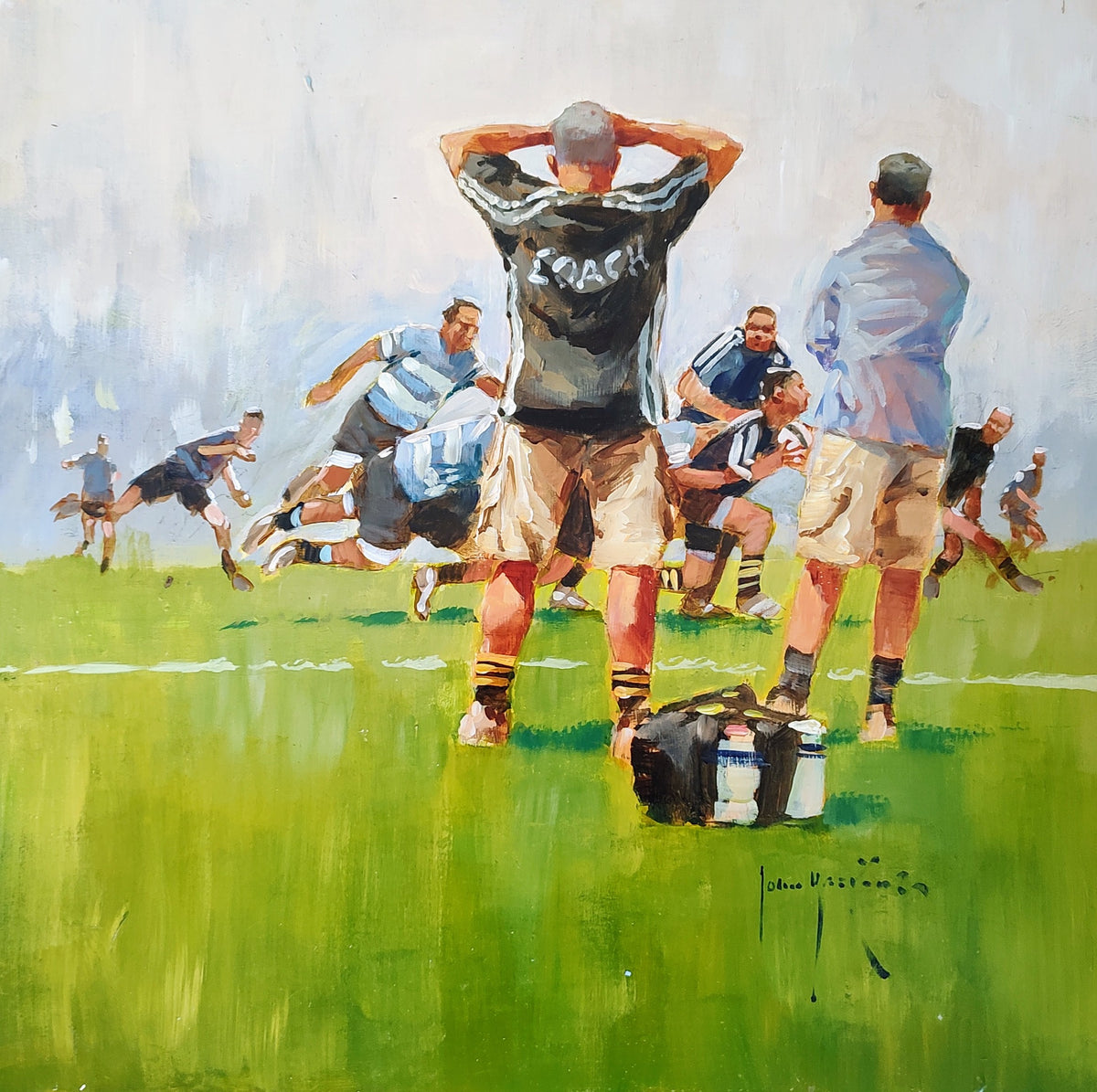 John Haskins art- 'The Coach', Original Oil on Board, Framed
