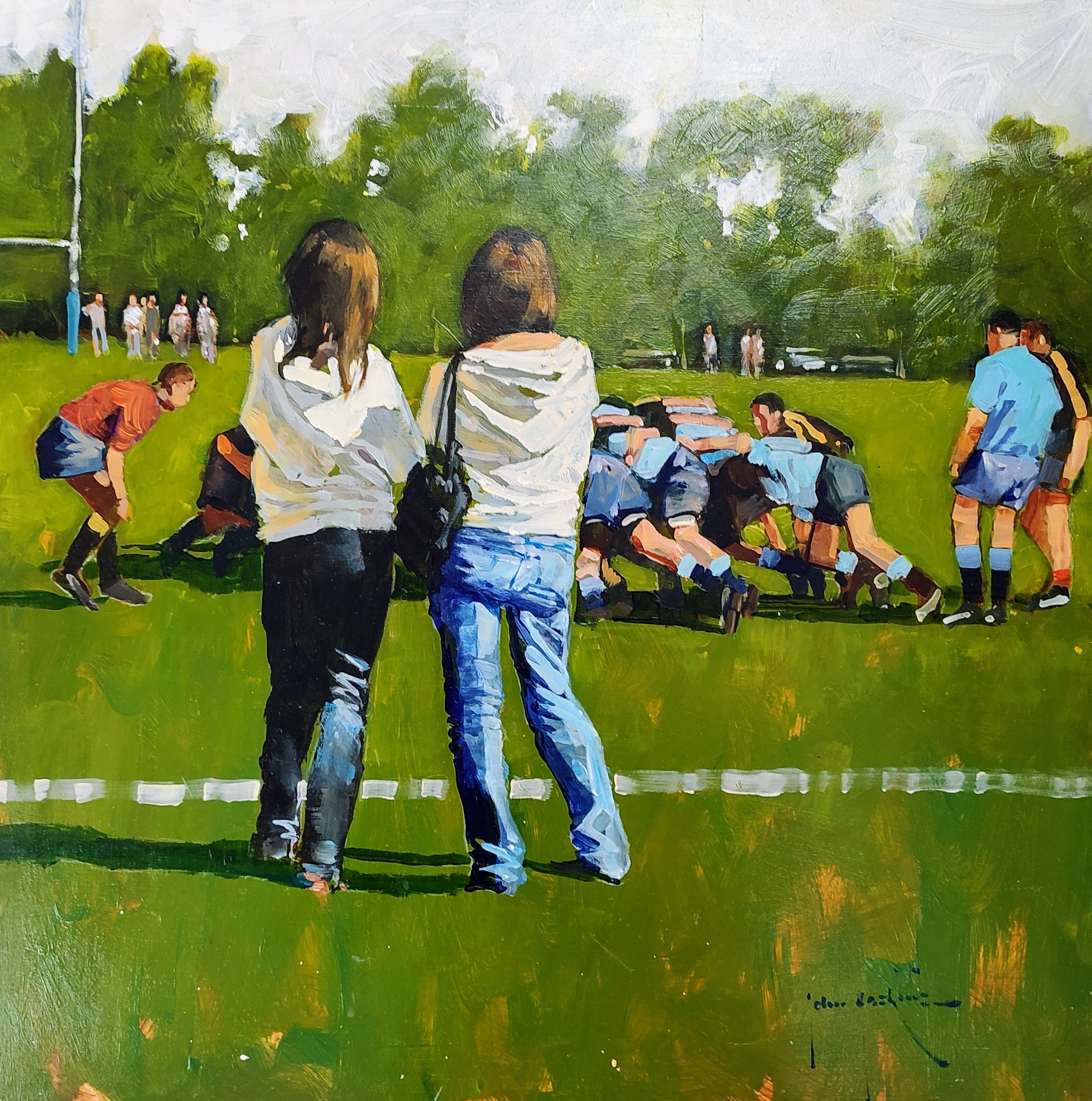 John Haskins art- 'The Supporters Club', Original Oil on Board, Framed - Primrose Gallery and Framing 