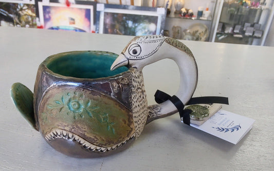 Marika Du Plessis- Bird Coffee Cup, Brown and Green
