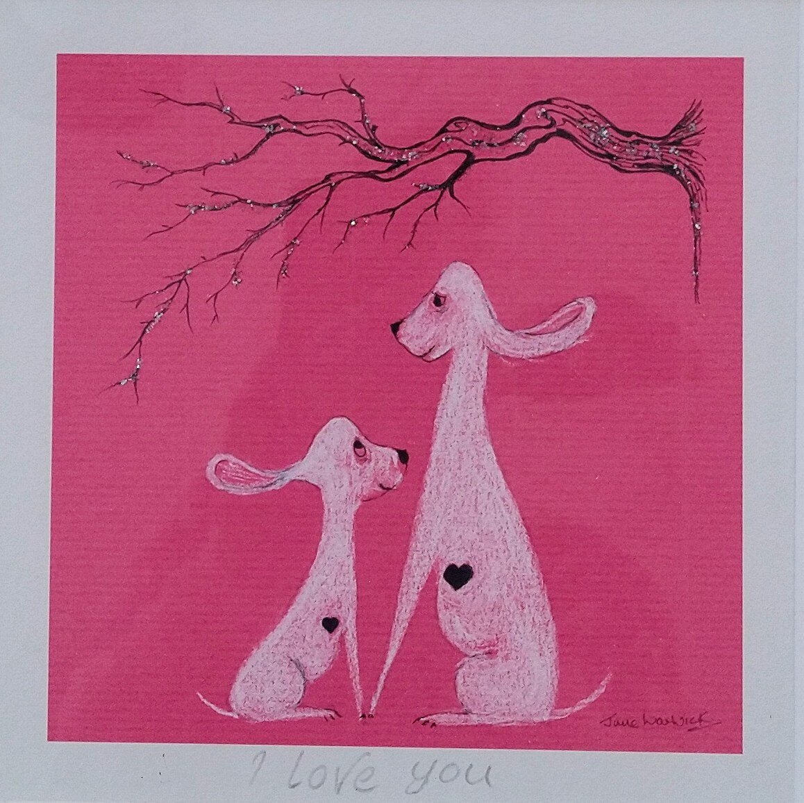Jane Warwick -I Love You, Mounted Ltd Edition Hand Embellished Print - Primrose Gallery and Framing 