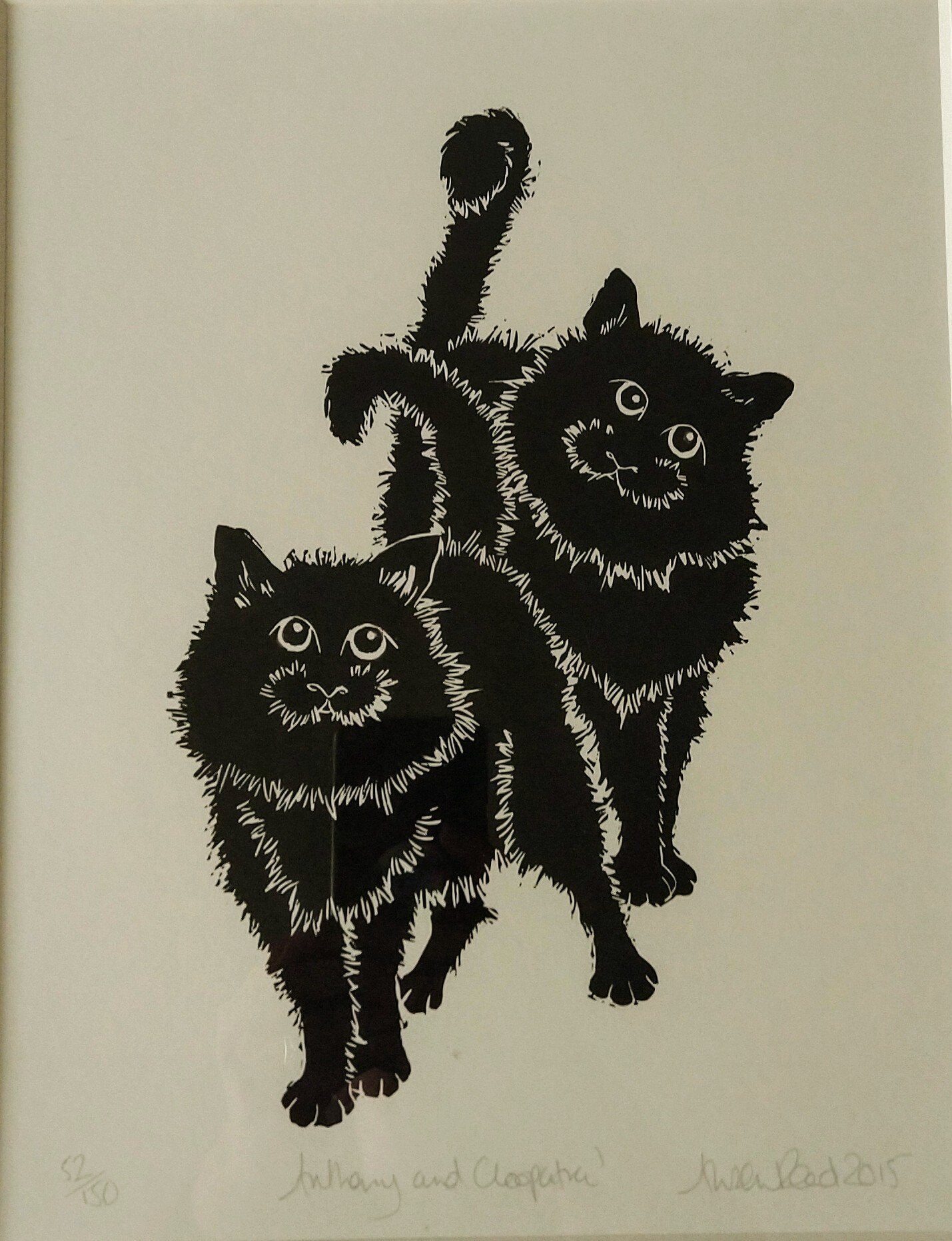 Alison Read -Anthony and Cleopatra, Black and White Lino print, Unframed Limited Edition Print - Primrose Gallery and Framing 